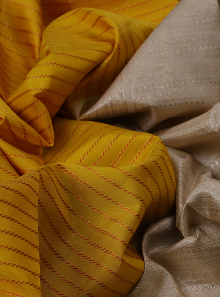 Yellow-Beige Pure Kanchipuram Silk Saree