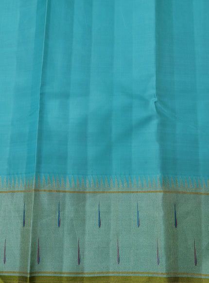 Yellow - Teal Blue Pure Kanchipuram Silk Saree