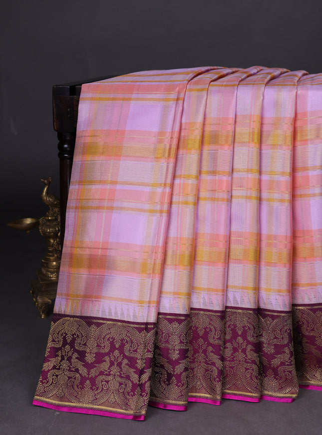 Multi Colour-Purple Pure Kanchipuram Silk Saree