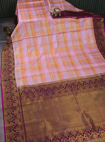 Multi Colour-Purple Pure Kanchipuram Silk Saree
