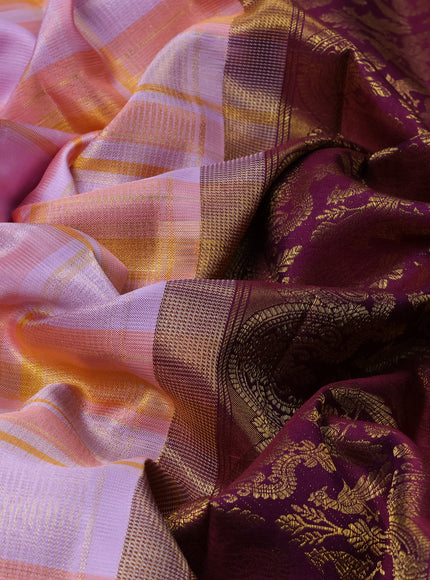 Multi Colour-Purple Pure Kanchipuram Silk Saree