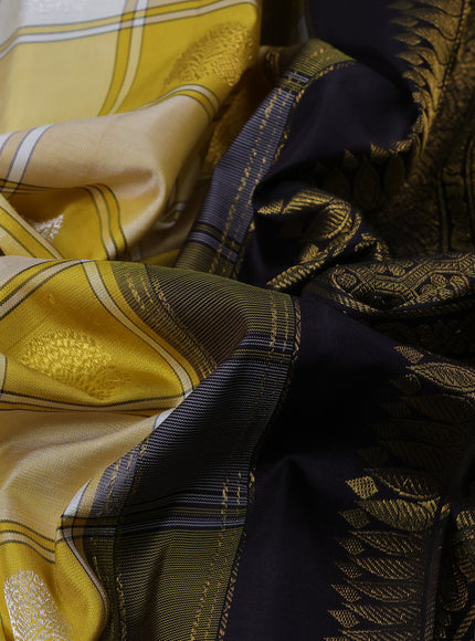 Beige And Mustard - Black Pure Kanchipuram Silk Saree
