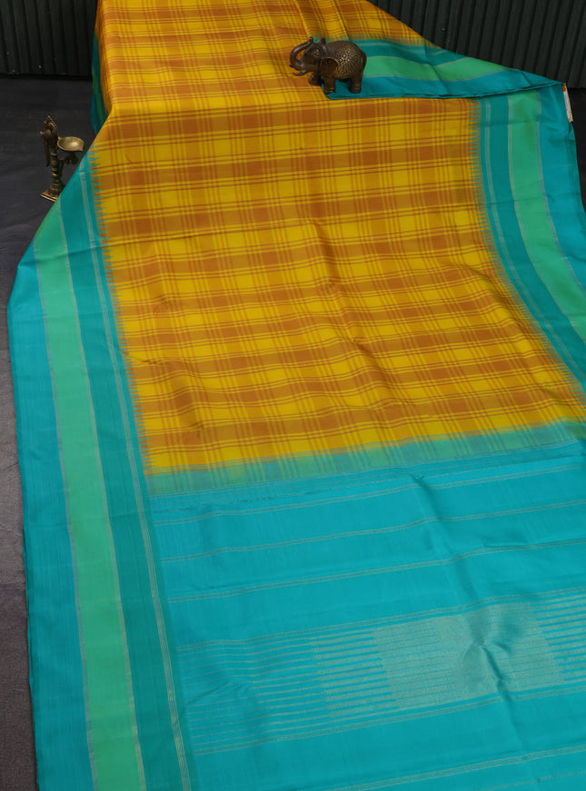Yellow -Teal Green Pure Kanchipuram Silk Saree