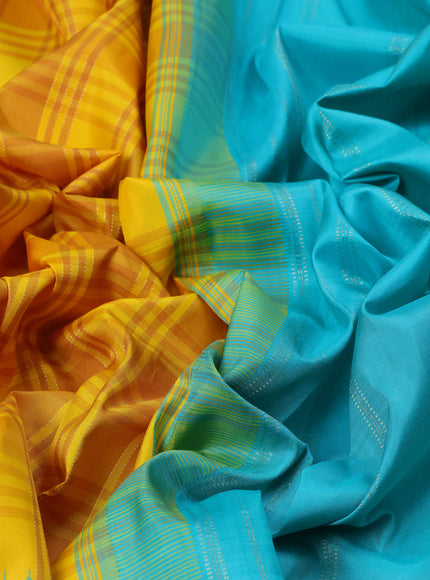 Yellow -Teal Green Pure Kanchipuram Silk Saree