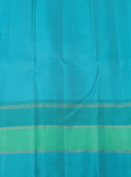 Yellow -Teal Green Pure Kanchipuram Silk Saree