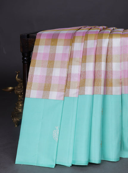 Multi Colour-Teal Green Pure Kanchipuram Silk Saree