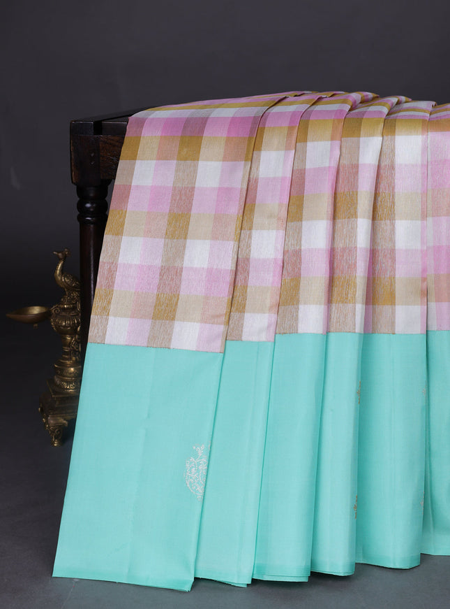 Multi Colour-Teal Green Pure Kanchipuram Silk Saree