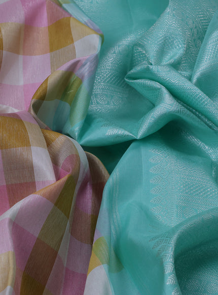 Multi Colour-Teal Green Pure Kanchipuram Silk Saree