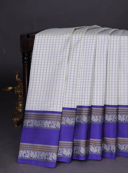 Off White-Blue Pure Kanchipuram Silk Saree