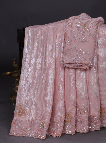 Peach Georgette Sequins Saree