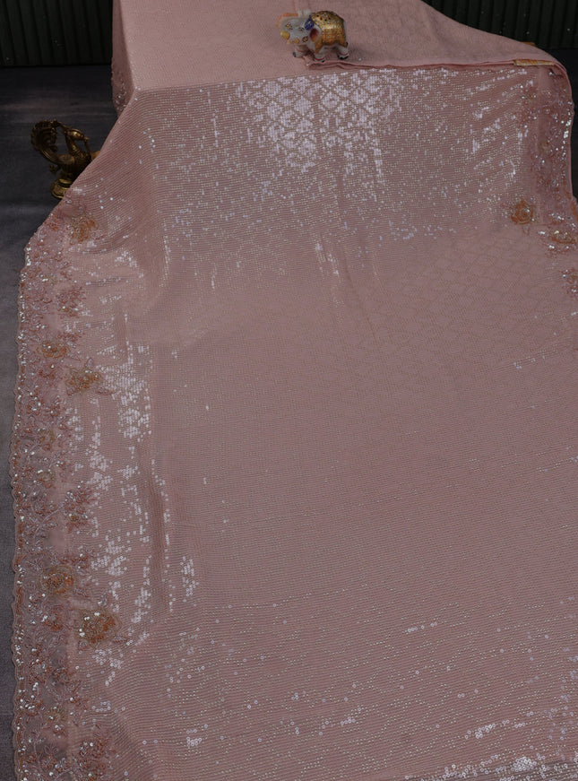 Peach Georgette Sequins Saree