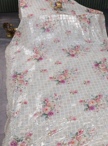 Off White Georgette Sequins Saree