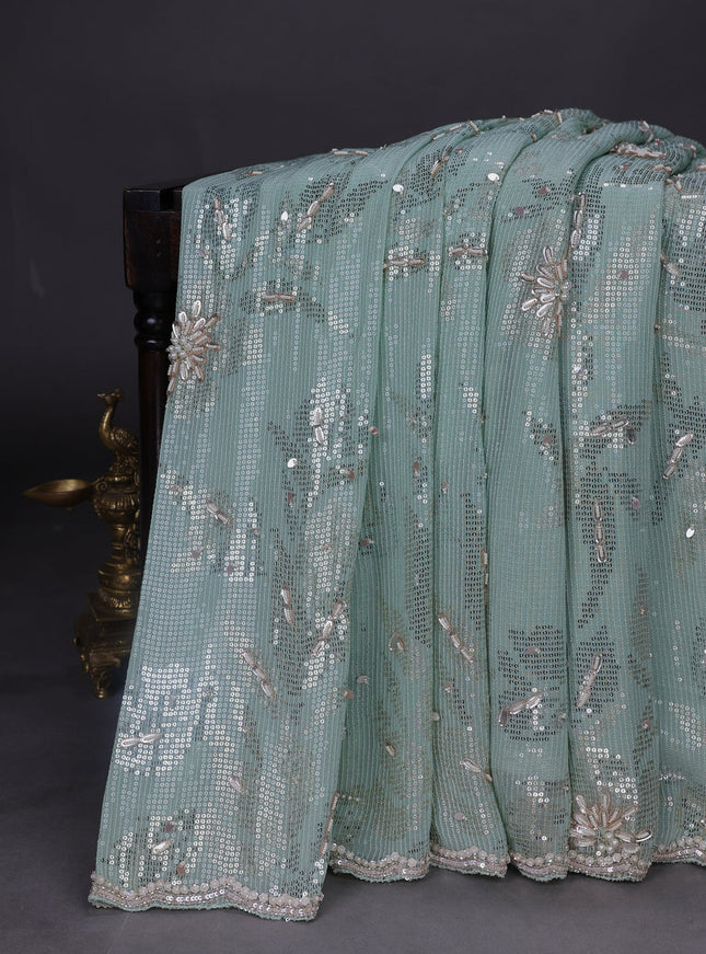 Pista Green Georgette Sequins Saree