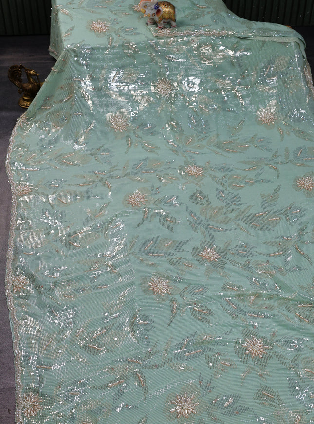 Pista Green Georgette Sequins Saree