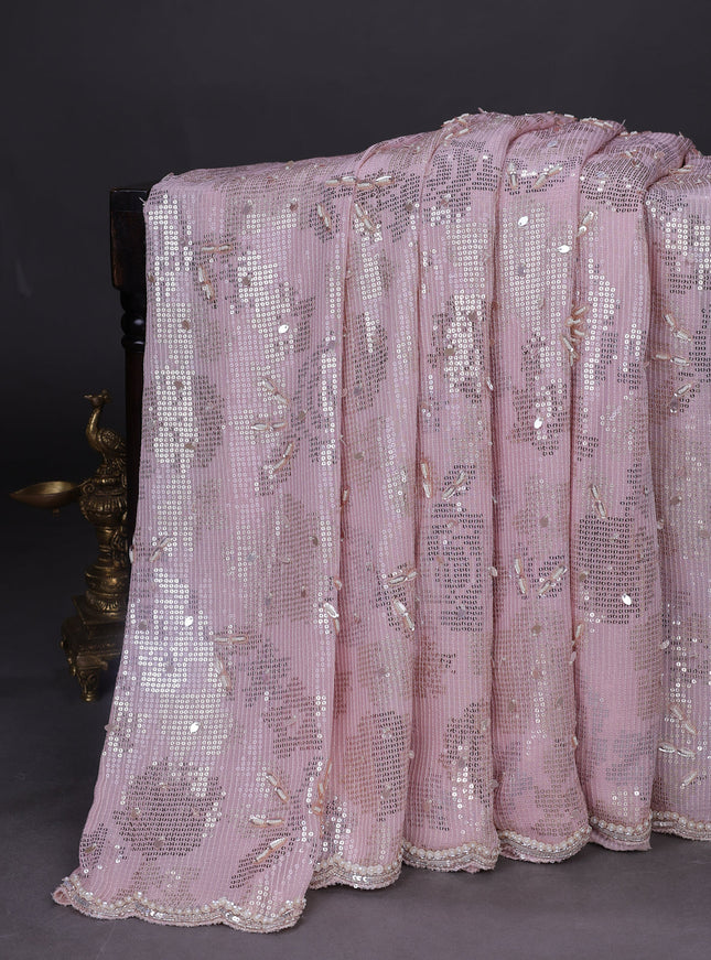 Peach Georgette Sequins Saree