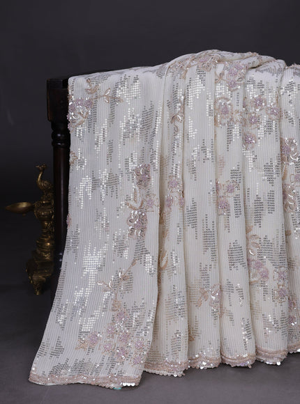 Off White Georgette Sequins Saree