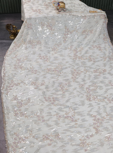 Off White Georgette Sequins Saree