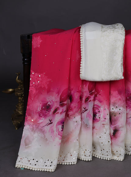 Off White-Pink Georgette Saree