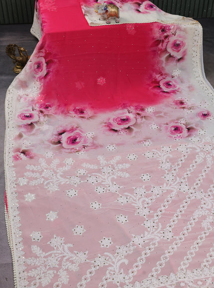 Off White-Pink Georgette Saree