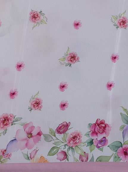 Off White-Peach Printed Chiffon Saree
