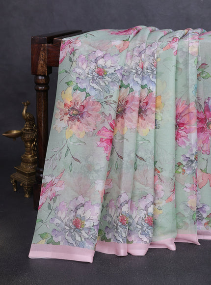 Pista Green-Peach Printed Chiffon Saree
