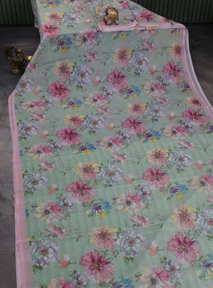 Pista Green-Peach Printed Chiffon Saree