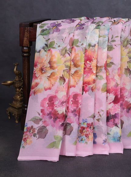 Light Pink Printed Chiffon Saree