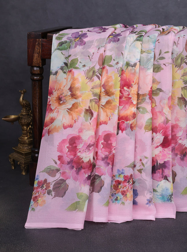 Light Pink Printed Chiffon Saree