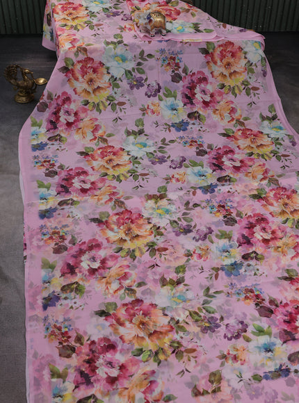 Light Pink Printed Chiffon Saree