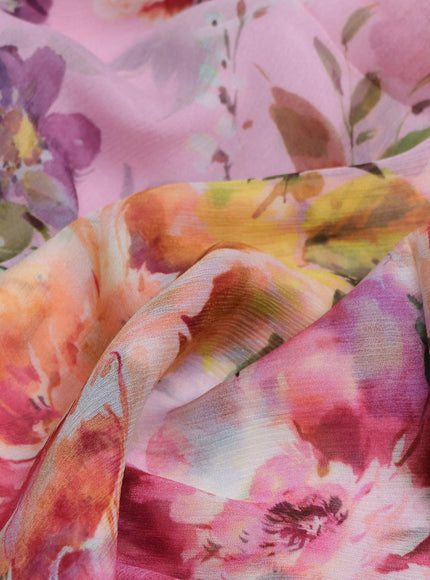 Light Pink Printed Chiffon Saree