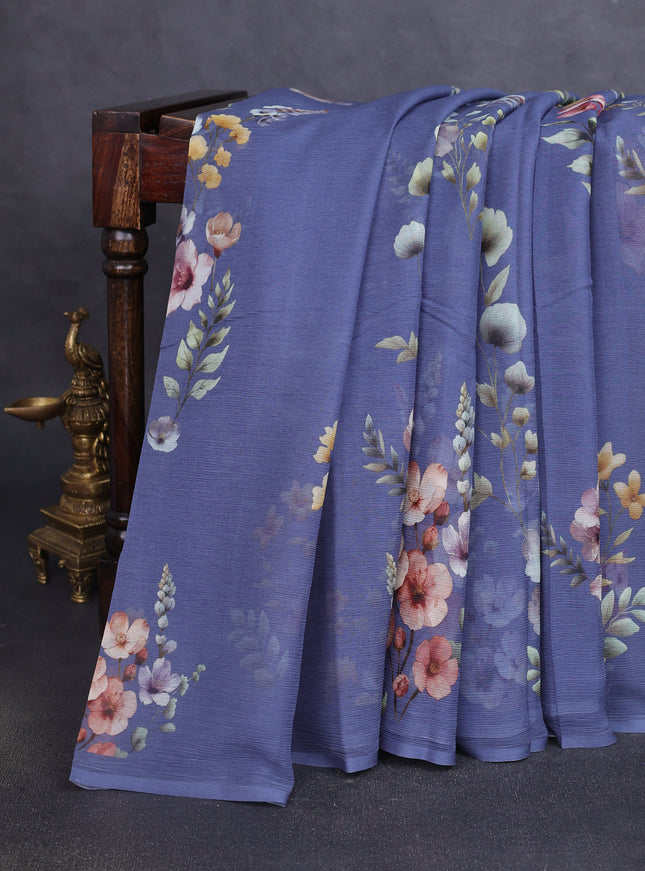 Blue Printed Chiffon Saree
