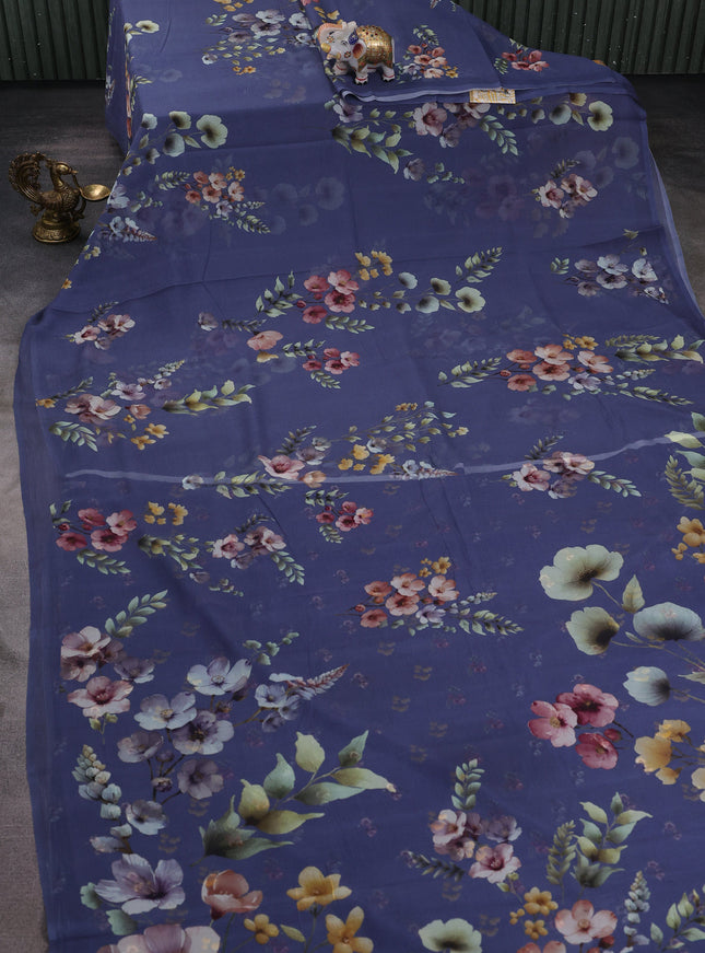 Blue Printed Chiffon Saree