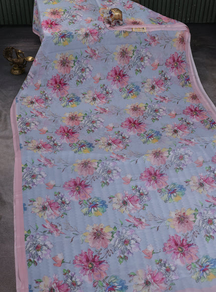 Light Grey Printed Chiffon Saree