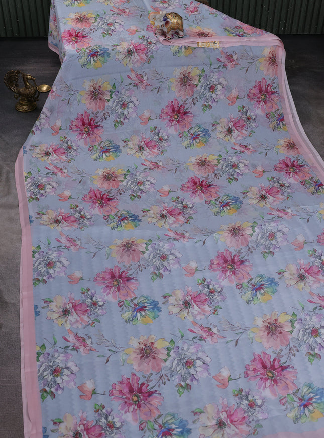 Light Grey Printed Chiffon Saree