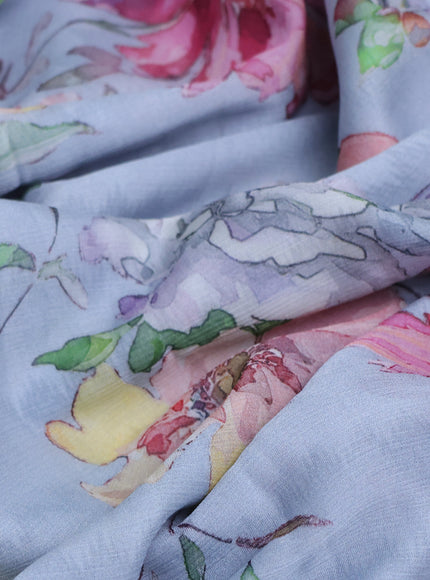 Light Grey Printed Chiffon Saree