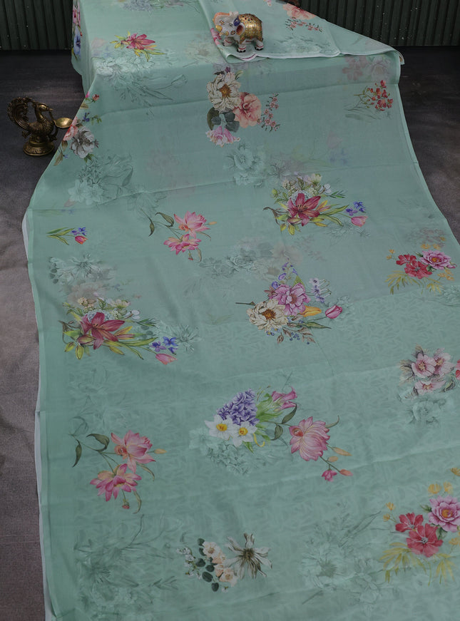 Pista Green Printed Chiffon Saree