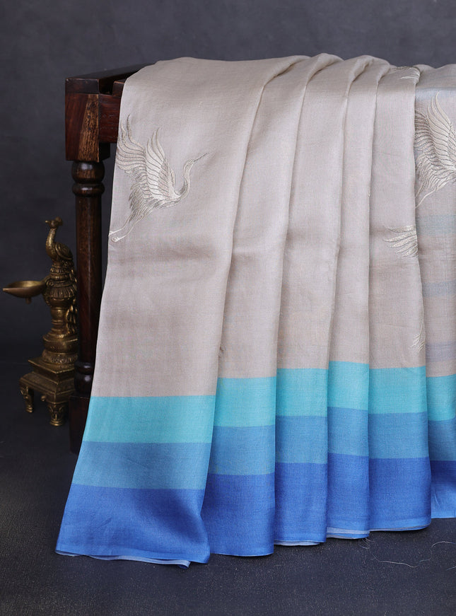 Grey-Blue Tussar Silk Saree