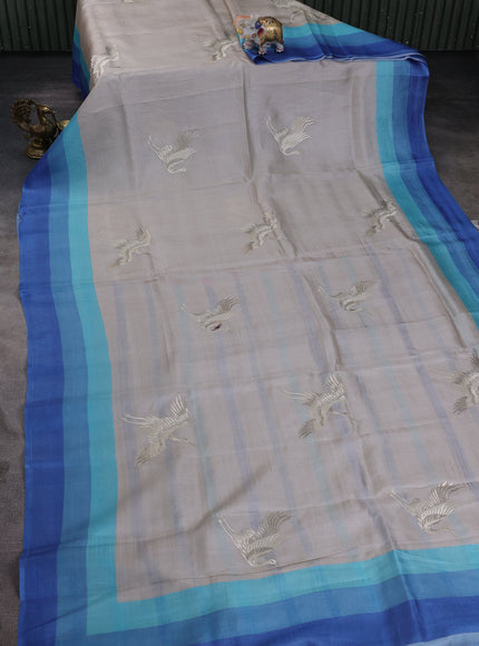 Grey-Blue Tussar Silk Saree