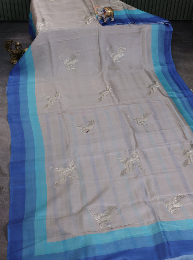 Grey-Blue Tussar Silk Saree