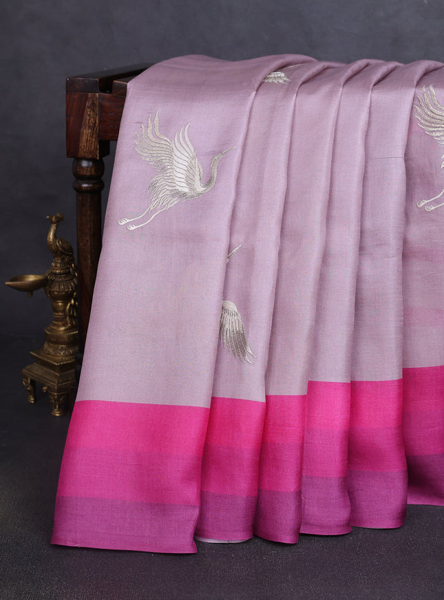 Lavender-Pink Tussar Silk Saree