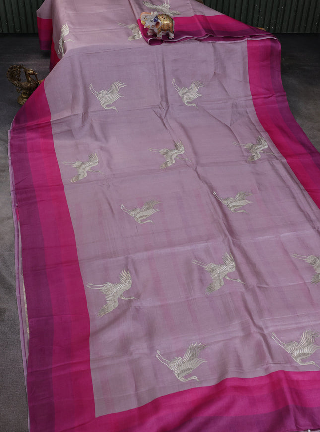 Lavender-Pink Tussar Silk Saree
