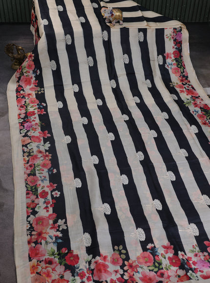 Beige-Black Tussar Silk Saree