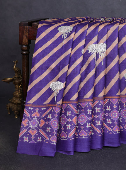 Violet-Beige Tussar Silk Saree