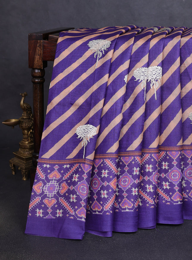 Violet-Beige Tussar Silk Saree