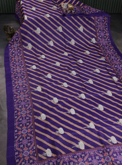 Violet-Beige Tussar Silk Saree
