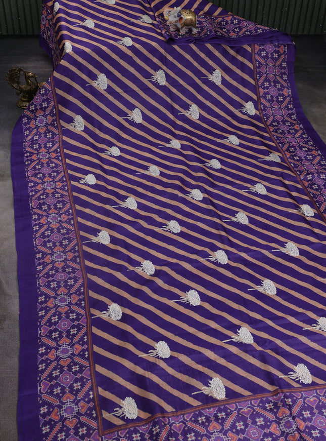 Violet-Beige Tussar Silk Saree