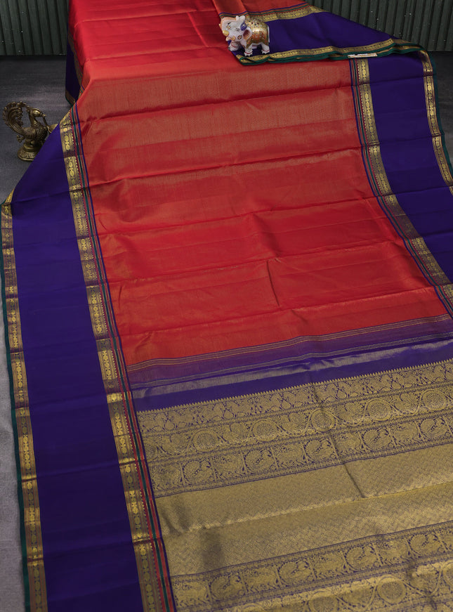 Red-Blue Pure Kanchipuram Silk Saree