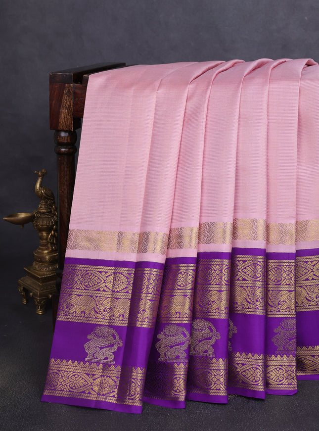 Pastel Pink-Purple Pure Kanchipuram Silk Saree
