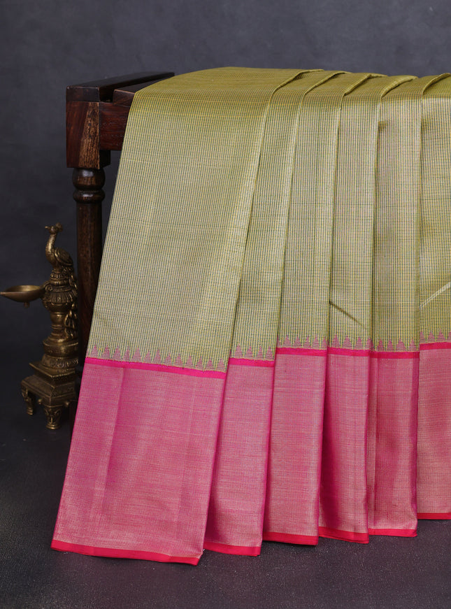 Lemon Yellow-Pink Pure Kanchipuram Silk Saree