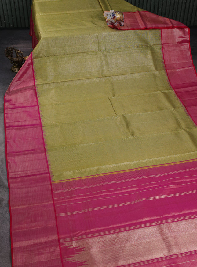 Lemon Yellow-Pink Pure Kanchipuram Silk Saree